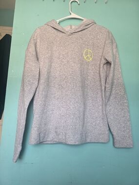 Elizabeth and James Gray Hoodie with Neon Yellow Peace Logo